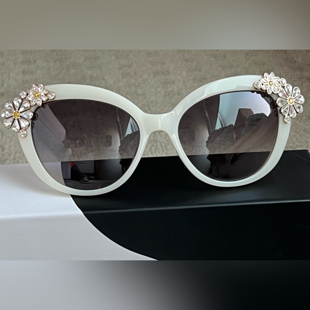 Kate Spade Cat Eye Retro Crystal Flowers White Sunglasses - Karyna